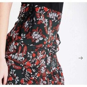 MAJE Women's Jerkita Floral Print Crepe Ruffle Mini Skirt  Asymetric Hem Sz 36/S